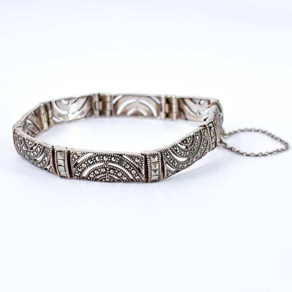 Vintage NF Thailand Sterling Silver 925 Marcasite Link Bracelet 8” - Picture 5 of 9